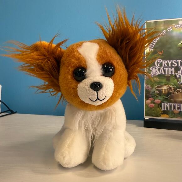 TY Beanie Boo Barks Dog Plush EUC 6” Cavalier Spaniel White Brown Rare - Picture 1 of 5